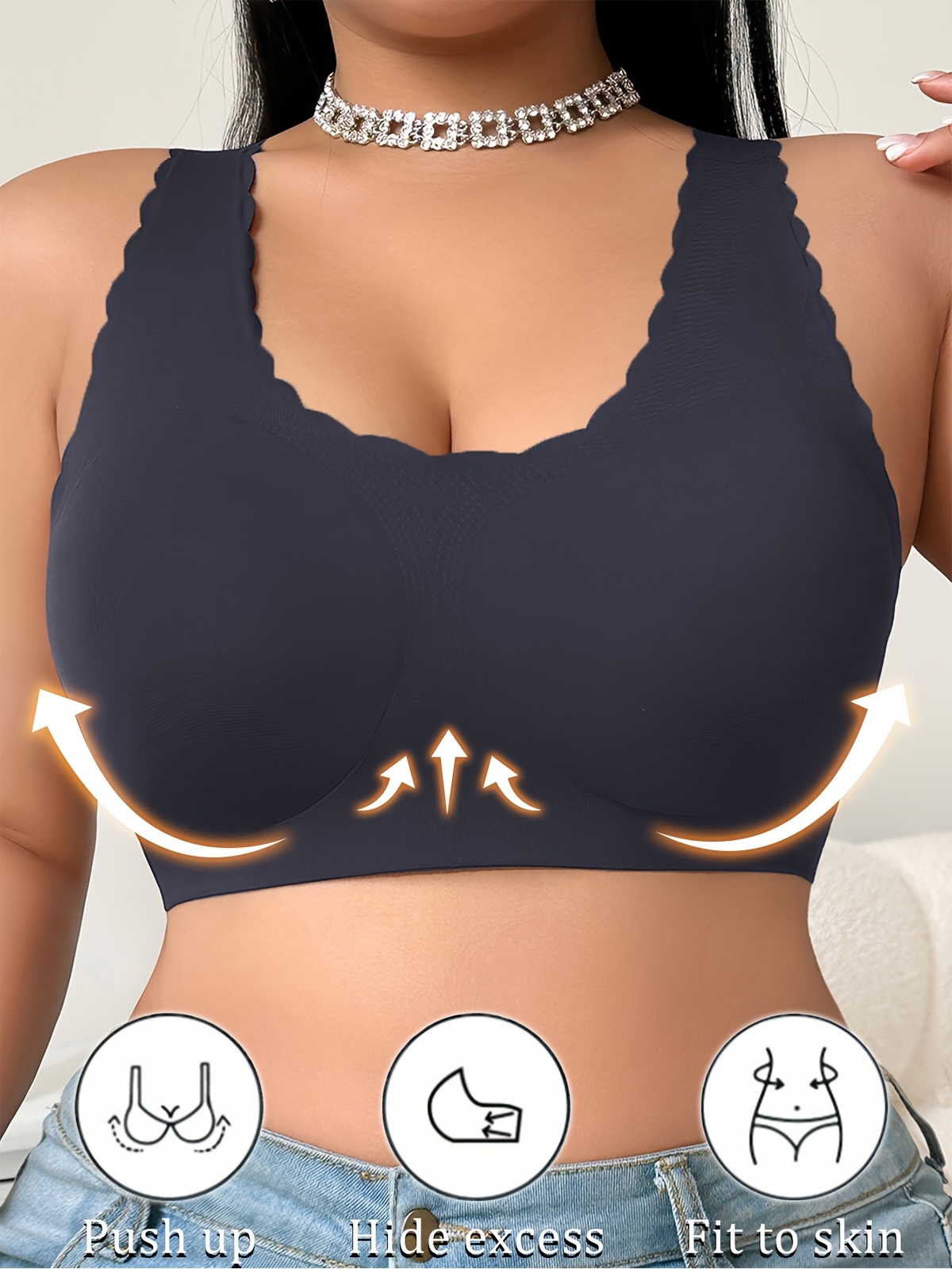 Plus size traceless push up and anti-sagging wireless bra anti-slip bra women breast holding comfortable breathable top Truss chest pad beauty back Vest Women