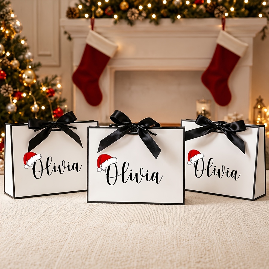 TEMU 1/3 stuks Gepersonaliseerde Kerstmuts Cadeauzak, Aangepaste Naam, Handtas met Lintstrik, Vakantie Cadeauzak, Gebruikt voor Feesten, voor Familie