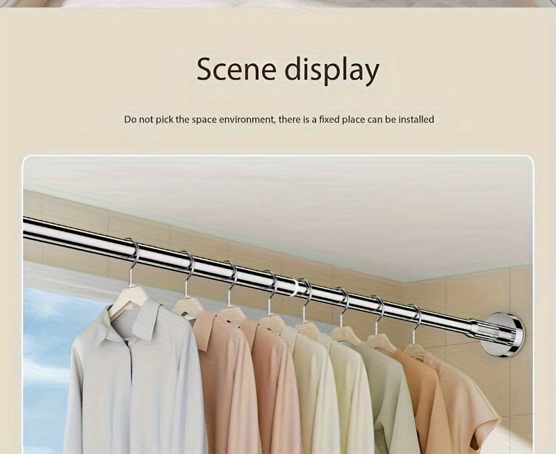 modern telescopic stainless steel clothes drying rod non punch curtain rod for bathroom adjustable retractable rod for bedroom balcony clothes hanging bar details 7