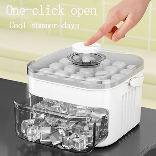 a single piece cube of ice mold designed for making ice at home featuring a large storage capacity ideal for small refrigerators complete with lids this dual layer ice storage container allows for storage