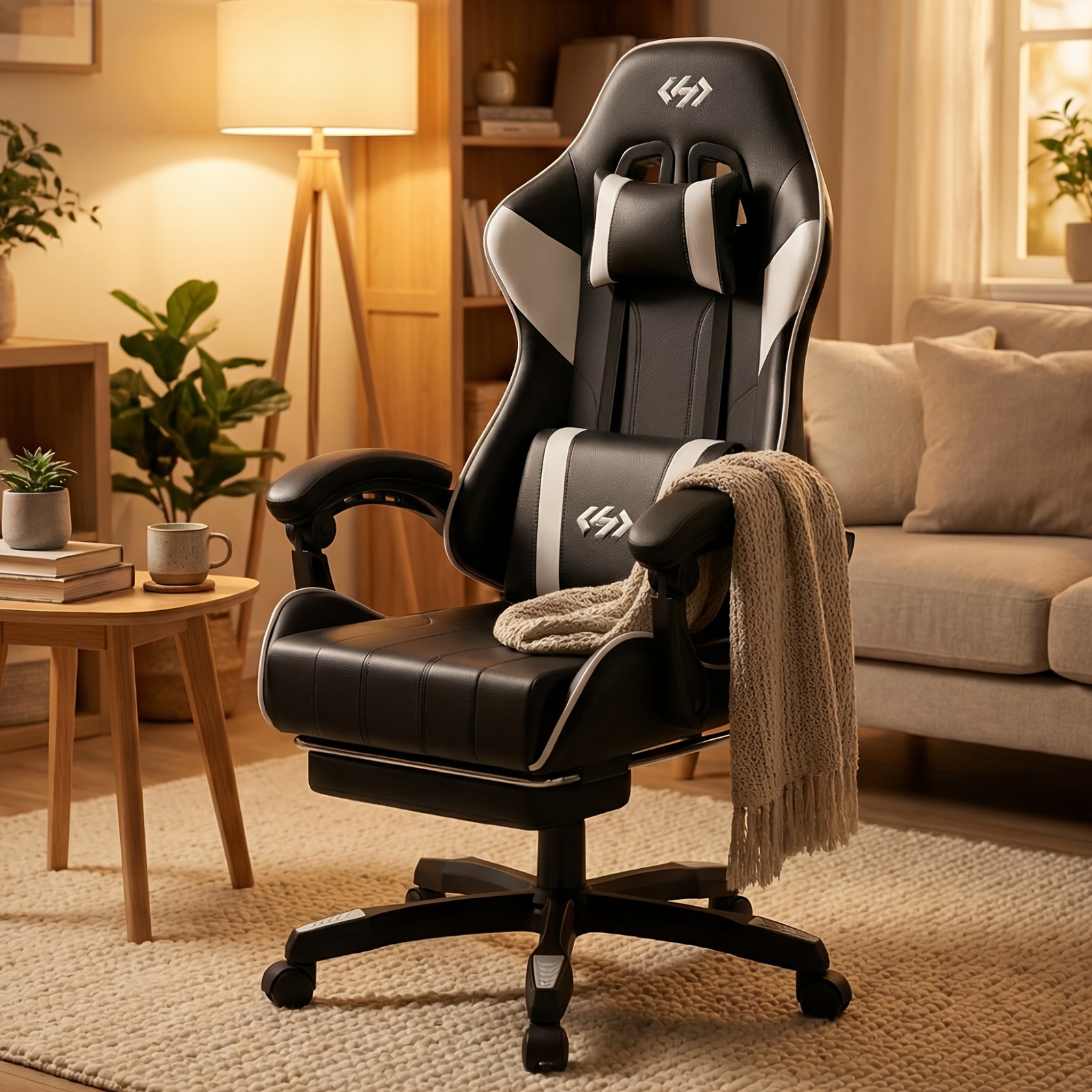 Image of Ergonomic Gaming Chair, Adjustable Height & Backrest Office Chair, Chair With Lumbar Support Footrest Headrest, Gaming Chair With Armrests