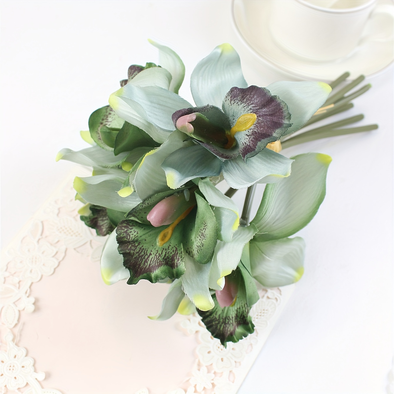 TEMU A Bundle Of Elegant Artificial Silkyy Orchids (7 Stems) With Multifunctional Branches, Suitable For Arrangements, Beautiful Room Decoration,