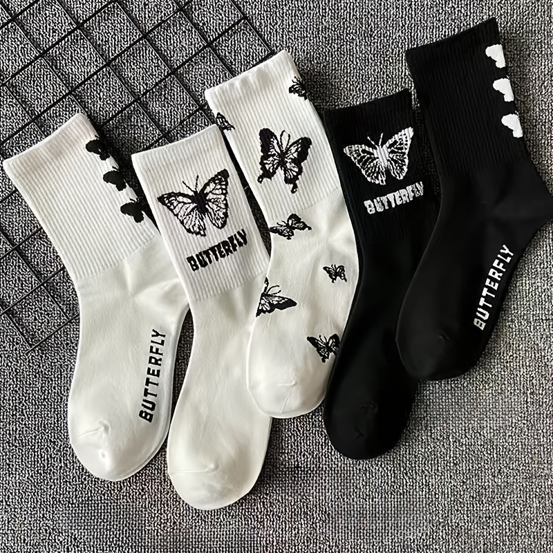 TEMU 5 Pair Of Women's Black And White Thigh-high Socks