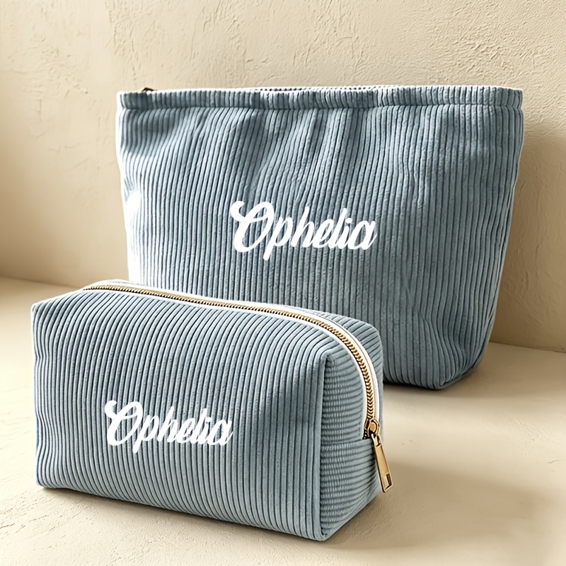 TEMU 2pcs Corduroy Women's Bag Set, Customizable Toiletry Bag & Makeup Bag Combo , Portable And Foldable With Zipper Design, Available In 8 Colors. A