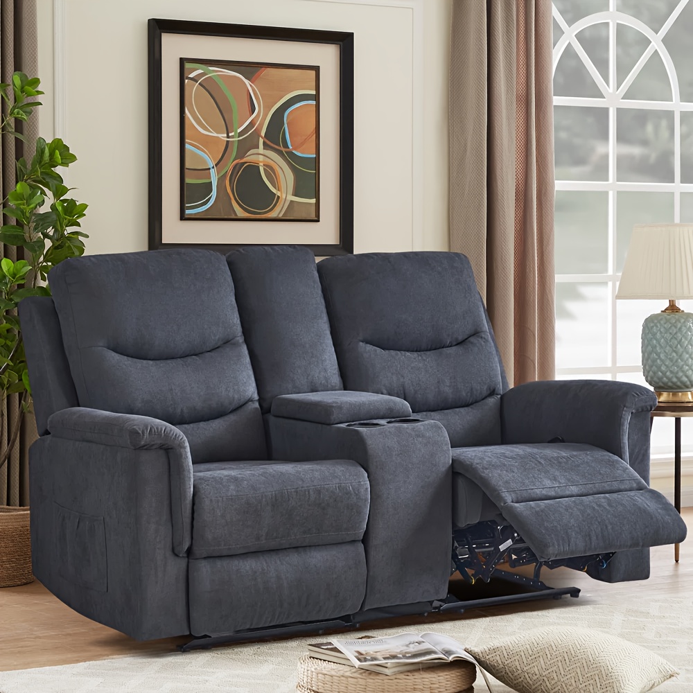 

Consofa Reclining Loveseat With Console, Double Recliner Loveseat, Loveseat Recliner With Side Pockets & Cup Holders For Living Room