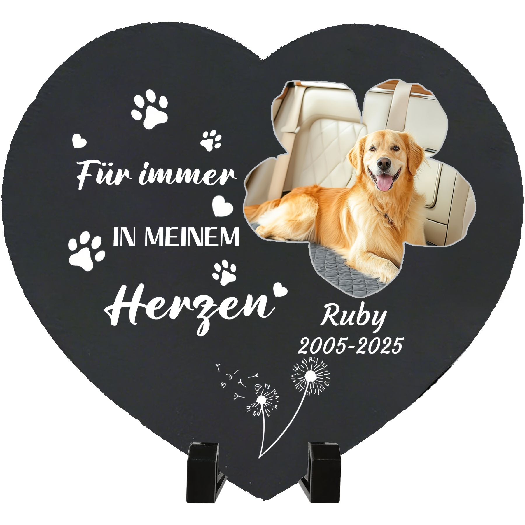 TEMU A Personalized Custom-made Dog-shaped Memorial Stone With A Stand, Featuring The Customized Photo, Name, Date. German Personalized Dog Memorial