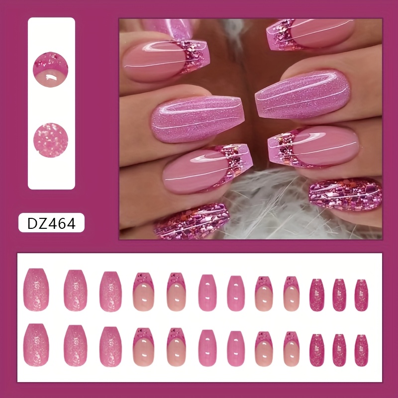 Powder Purple Glitter Sequin Press-on Nails, Detachable Nail Tips