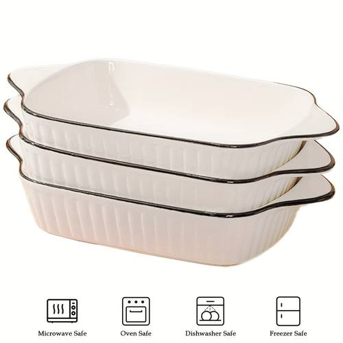 3pcs dinnerware sets ceramic baking dishes rectangular stackable bakeware with handle for lasagne pie casserole tapas 26 7x5cm 10 51x1 91in white