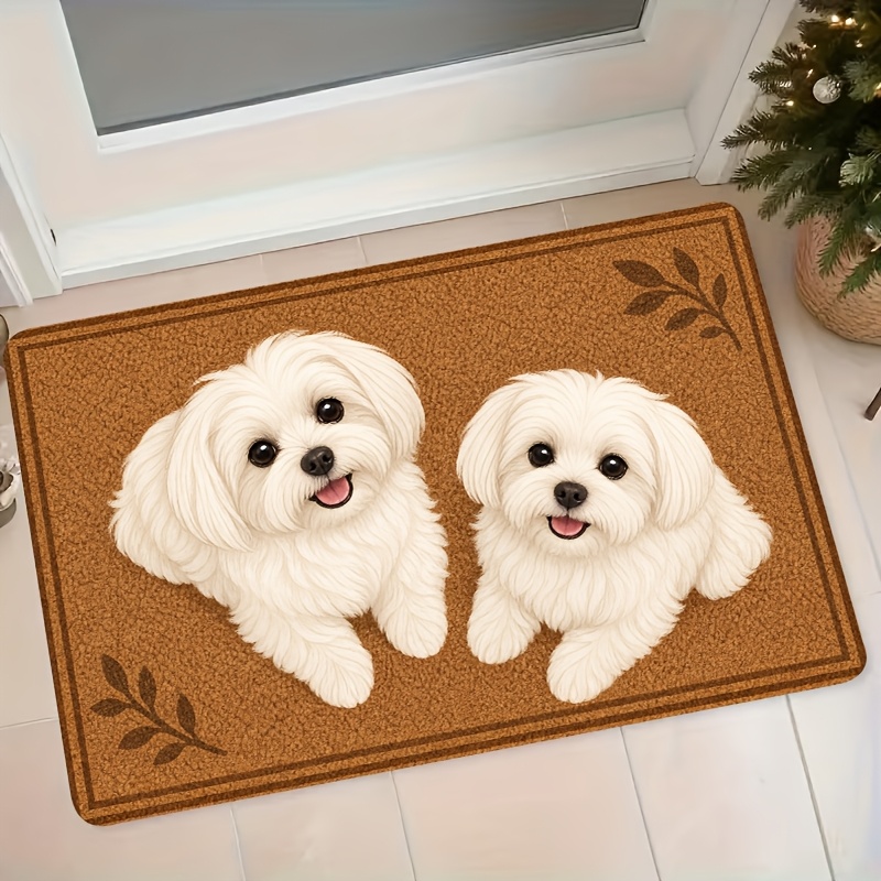 TEMU 1pc Cute Maltese Dog Flannel Doormat, Entrance Hallway Dust-removing Foot Mat, Household Bedroom Doorway Anti-slip Absorbent Carpet