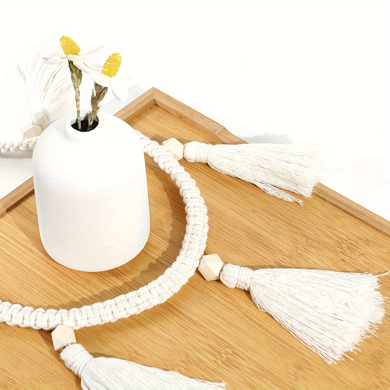 1 2pcs Macrame Woven Tassel Garland Hanging Tassel Fringe Garland Banner Mantel Table Basket Decorative Wall Hangings For Boho Home Decor Playroom