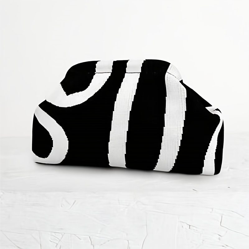 TEMU Women' Pattern Striped Handbag, Large Capacity Zipper Design Clutch Bag, Lightweight And Foldable For Daily Work, Makeup, Party, Vacation And
