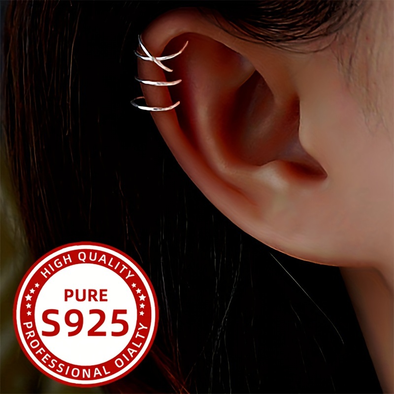 

1 Pc Simple 925 Sterling Silver Hypoallergenic Clip On Earrings Elegant Leisure Style Suitable For Women Daily Wear