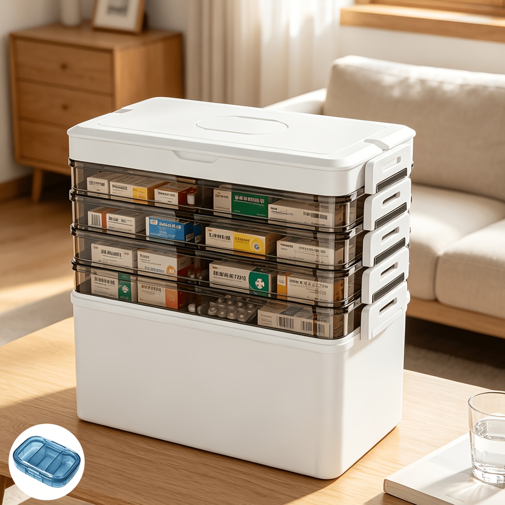 TEMU 5-tier Large Portable Storage Box, Medicine Storage Box, Suitable For Home Medicine Cabinet, Plastic Compartment Cosmetic Organizer, Jewelry