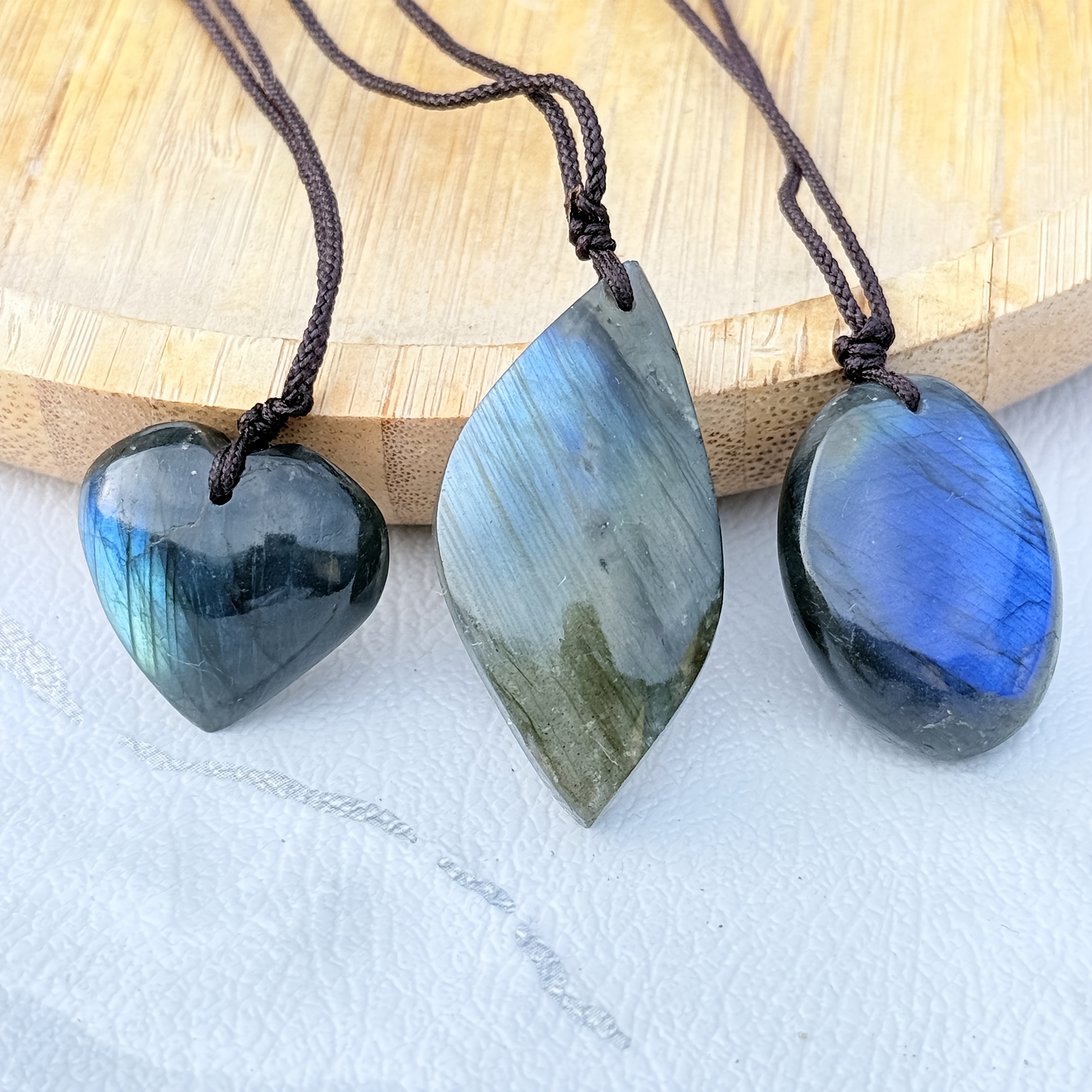 3pc Natural Labradorite Stone Pendant Necklace Set