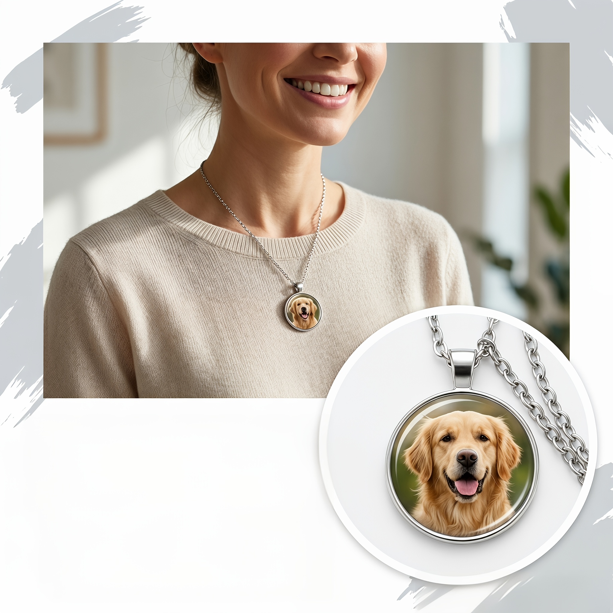 TEMU Custom Time- Glass Necklace, 2d Flat, Round Glass Surface, Suitable For Anniversaries, Birthdays And Personalized Family Photo Customization