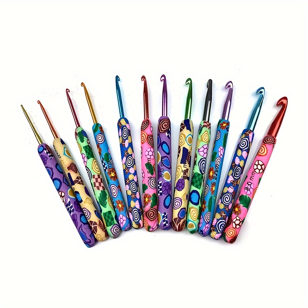 

12pcs/set Colorful Ceramic Handle Aluminum Oxide Crochet Hooks, Knitting Needle Set Sewing Crochet Knitting Sewing Needles Hand Tools