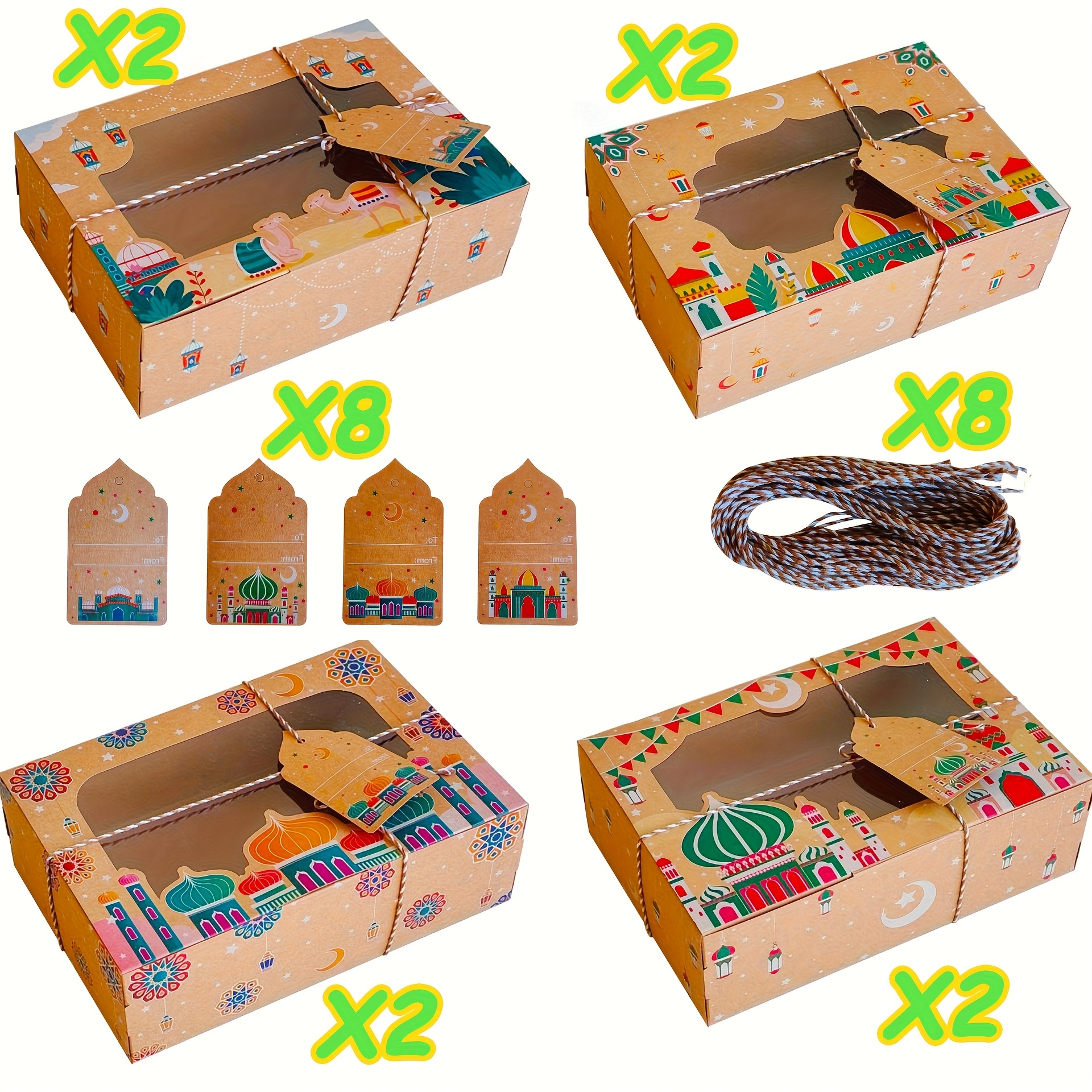 E-shop Geschenk für Sie/Ihn 24 Stück Geschenkboxen aus Kraftpapier mit transparentem Sichtfenster, mit Wüstenburg- und Kamel-Design für weihnachtliche