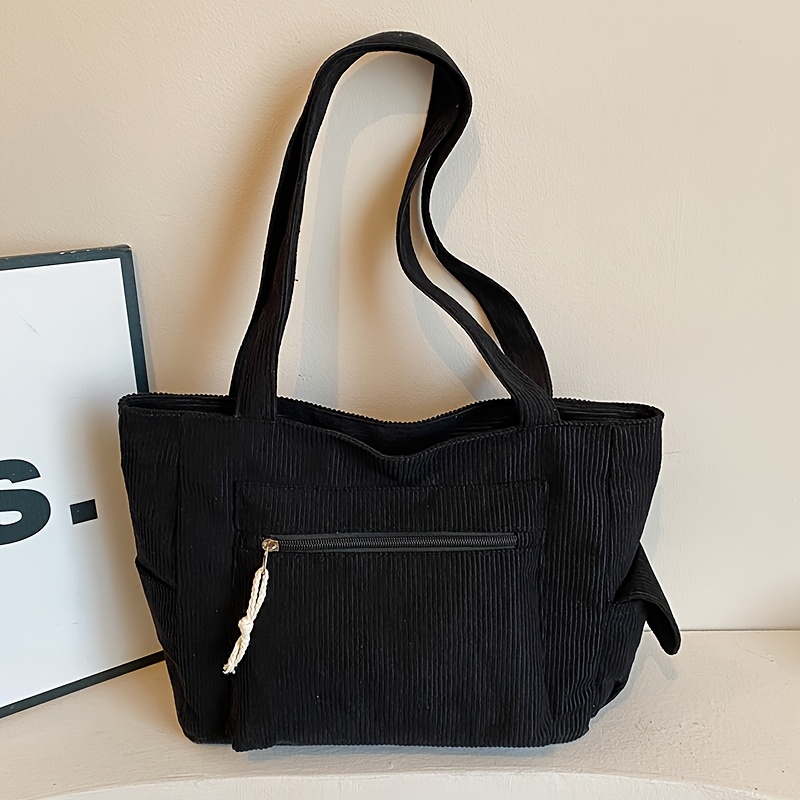 TEMU Women's Tote Bag, Vintage Fashion Casual Simple Trendy Versatile Corduroy Solid Women's Shoulder Bag, Women's Underarm Bag Handbag Student Bag
