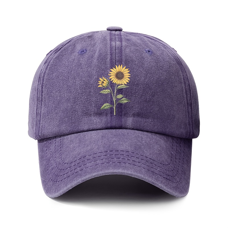 TEMU Unisex Autumn And Winter Outdoor Hat, Baseball With Sunflower Design, Vintage Men's And Stylish Women's Outdoor Hat, Adjustable Size, Suitable