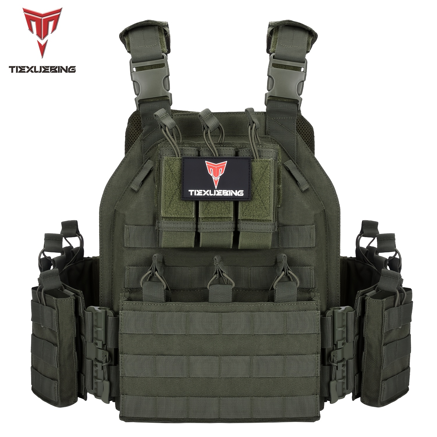  outdoor multi functional 1000d quick release vest is suitable for for outdoor hunting real person cs and outdoor sports equipment give away badges including all attached pictures and files green 0