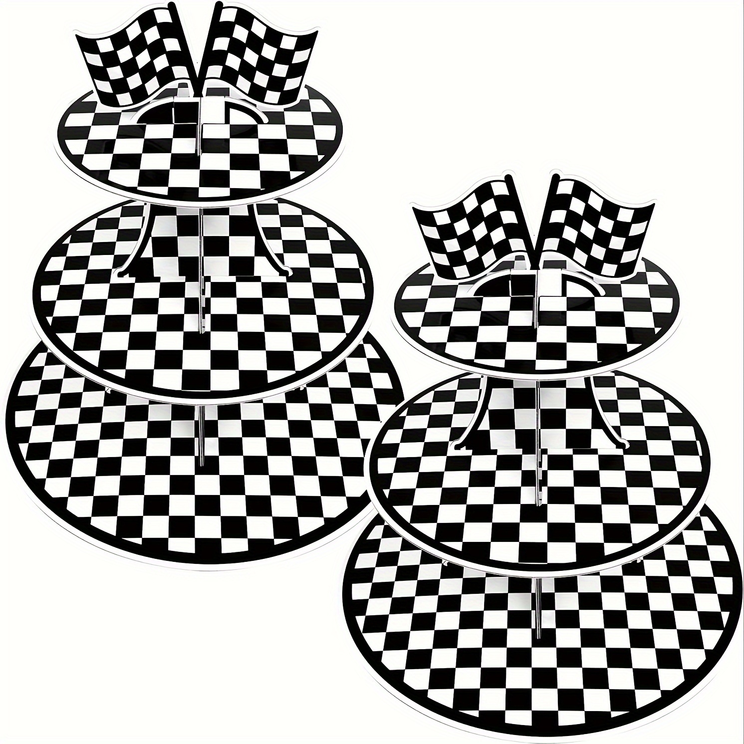 

2pcs, 3-tier Round Cardboard Cupcake Stand, Racing Car Theme Party, Perfect For Racing Cars Birthday Party Supplies Black And White Plaid Cupcake Stand Holder, Checkered Party Decorations
