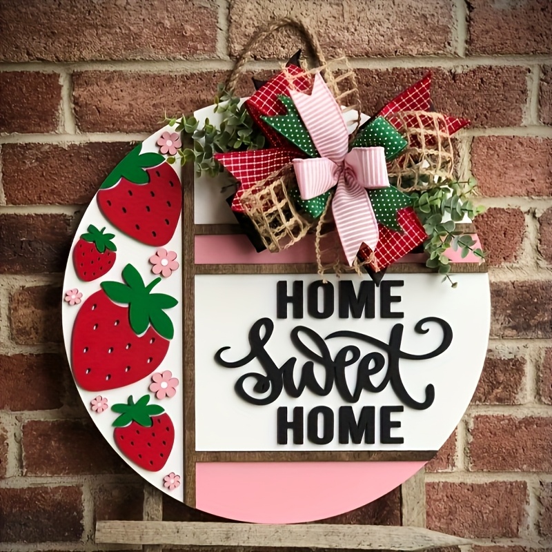 TEMU Home Sweet Front Door Decor, Strawberry Hello Summer Door Hanger, Sign, Summer Decor, Porch Decor, Home Decor, Summer Decor, Holiday Hanger