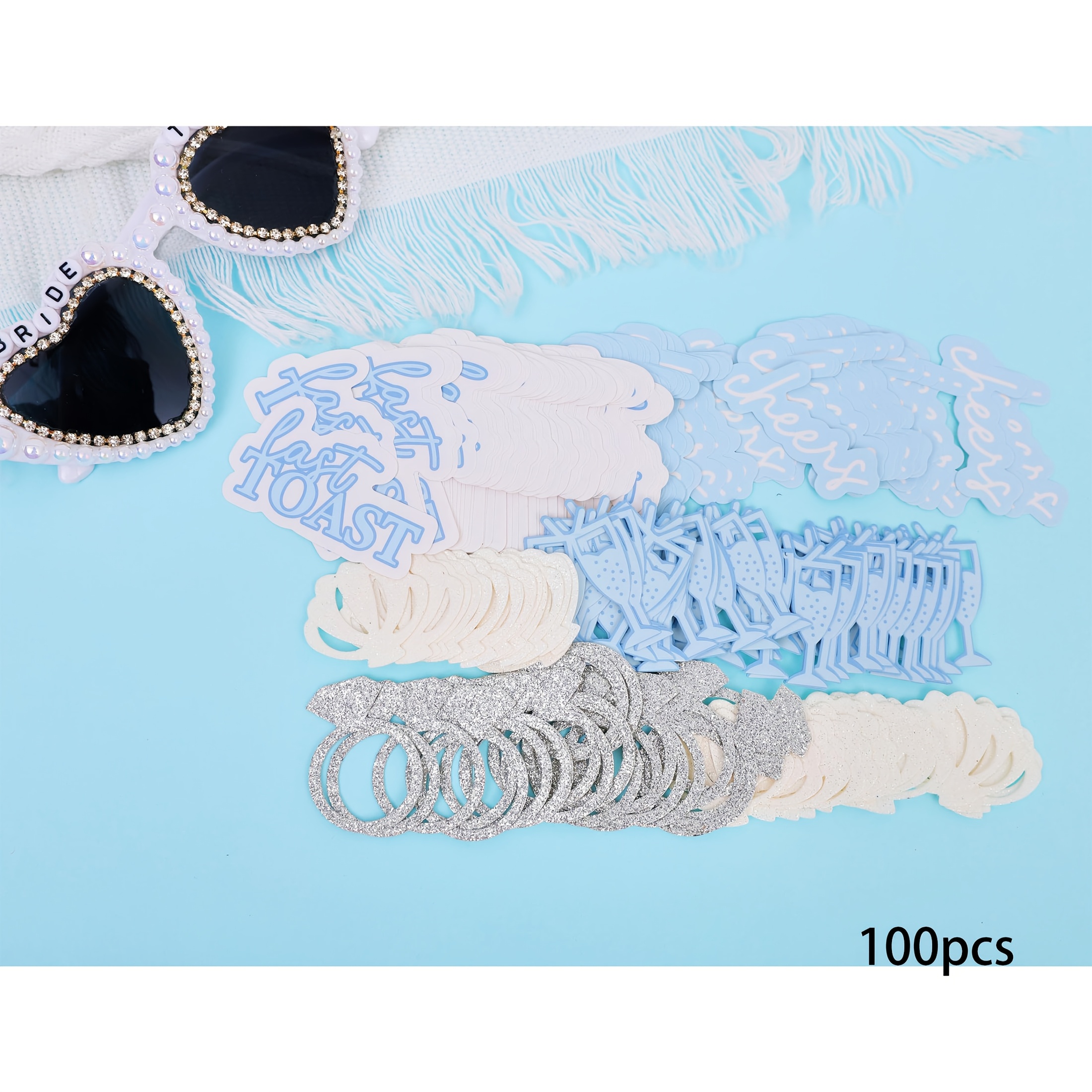 100/200psc Last Toast On Confetti - Bachelorette Party Decorations, Ocean Bridal Shower, Beach And Coastal Party Decor, Shimmery Seashell And Ring Confetti