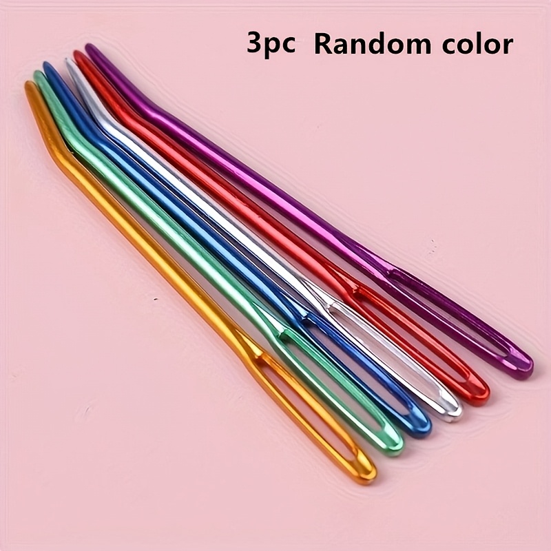 TEMU 3pcs Random Color Large Eye Angled Yarn Needles Tapestry Sewing Knitting Needle Crochet Hooks