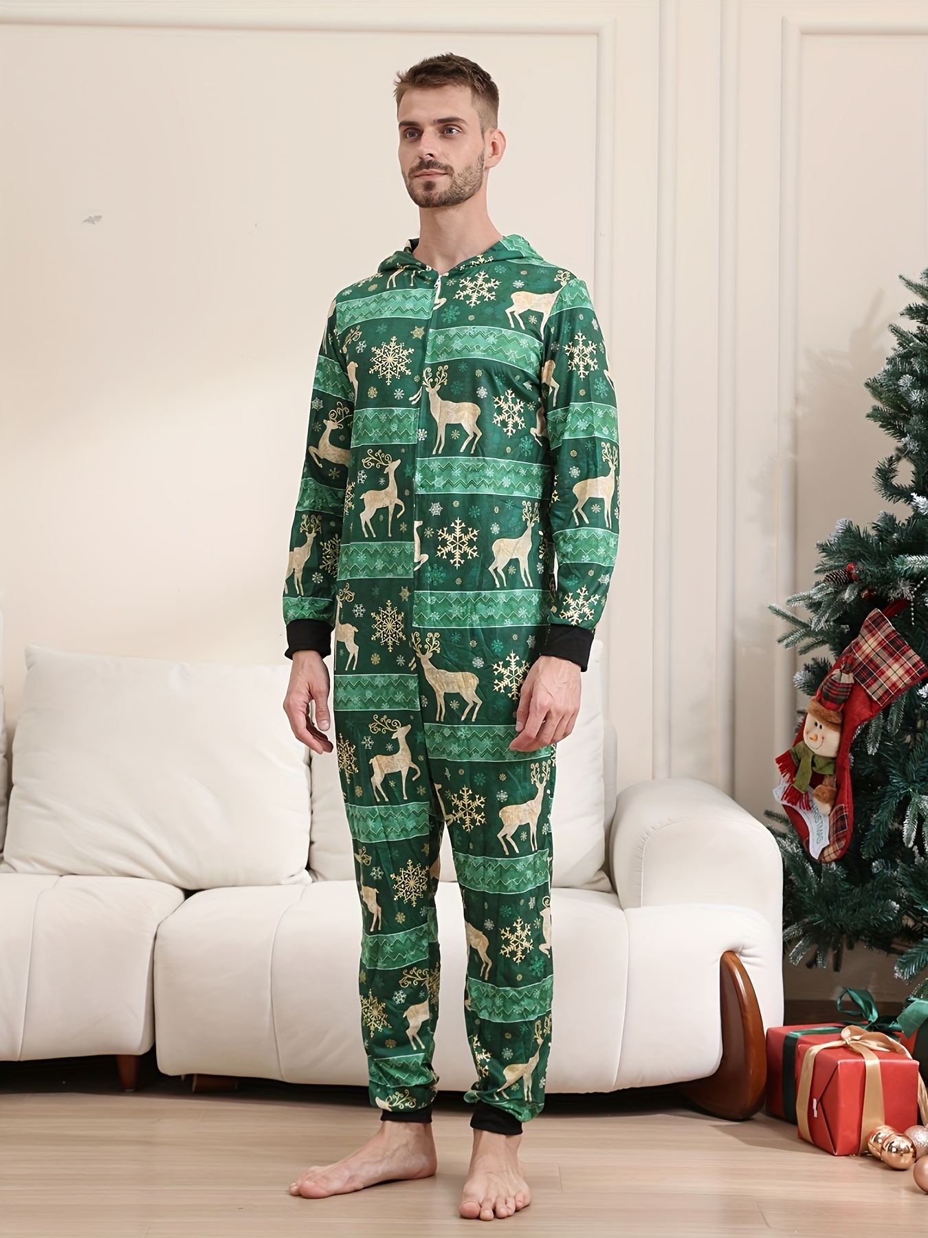 Mens Christmas Christmas Print Onesie Men's Candy Cane Onesie
