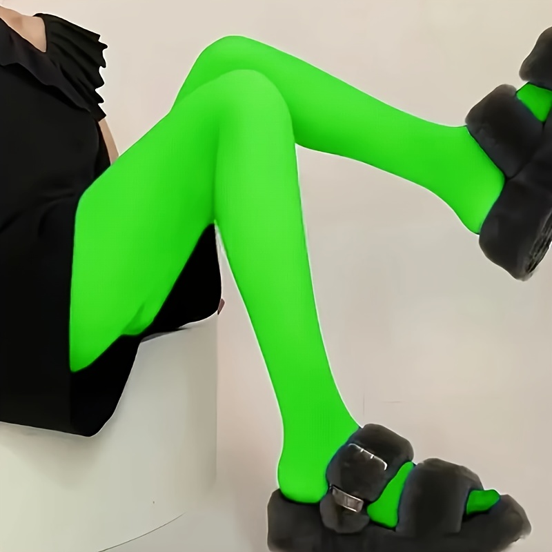 Opaque High-stretch Fashionable Versatile Slim-fit Fluorescent Green Tights