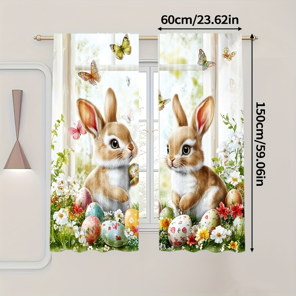 TEMU 2pcs, Curtain Curtains&drapes Easter Rabbit Colorful Egg Flower Versatile Fabric Sheer Curtain Holiday Use For Bedroom, Contemporary Style Home