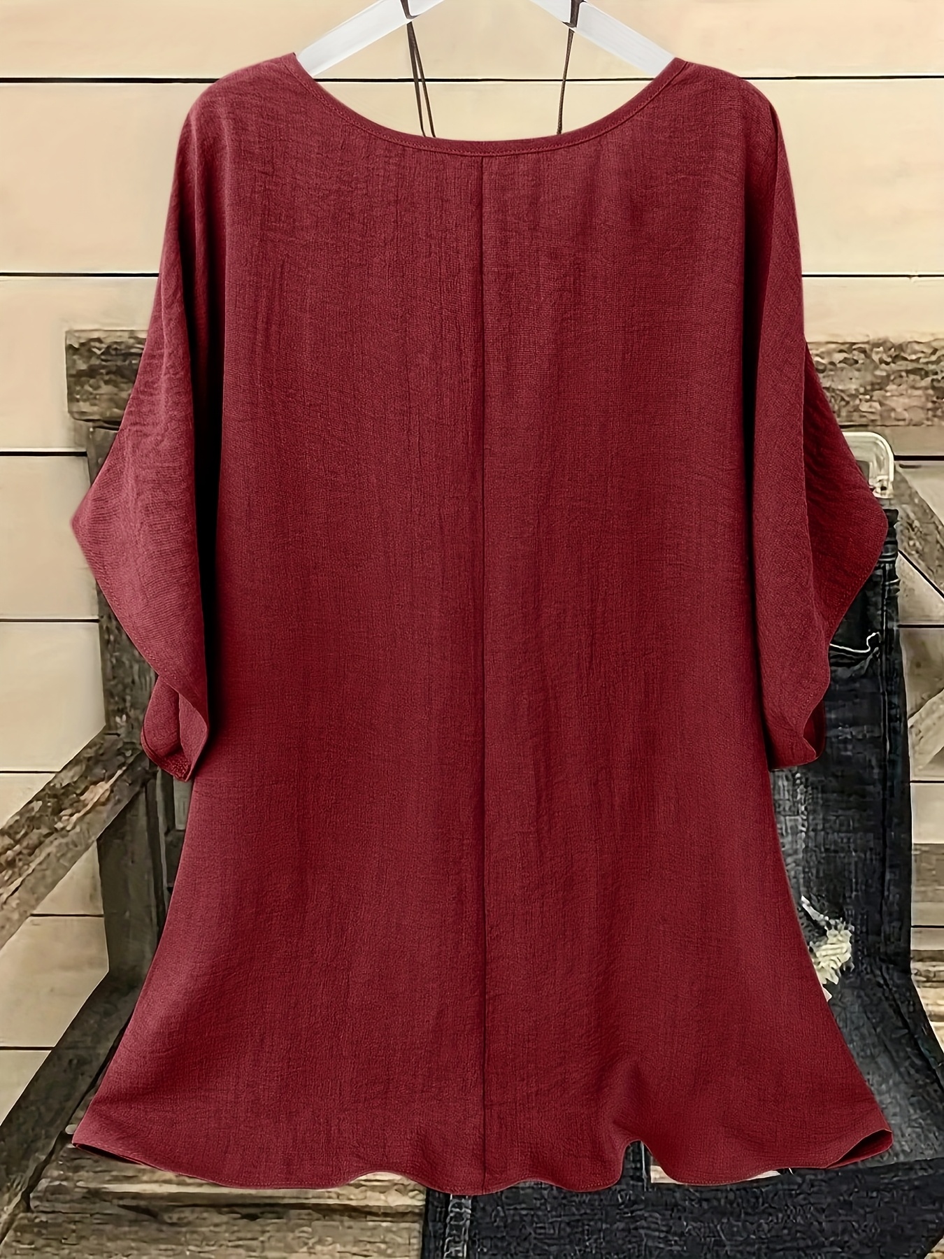 Plus Size, Plus Size Women's Casual Summer Batwing Sleeve Blouse - Olive Green Solid Color Round Neck Short Sleeve Shirt, Machine Washable & Dry Cleanable, Elegance Collection