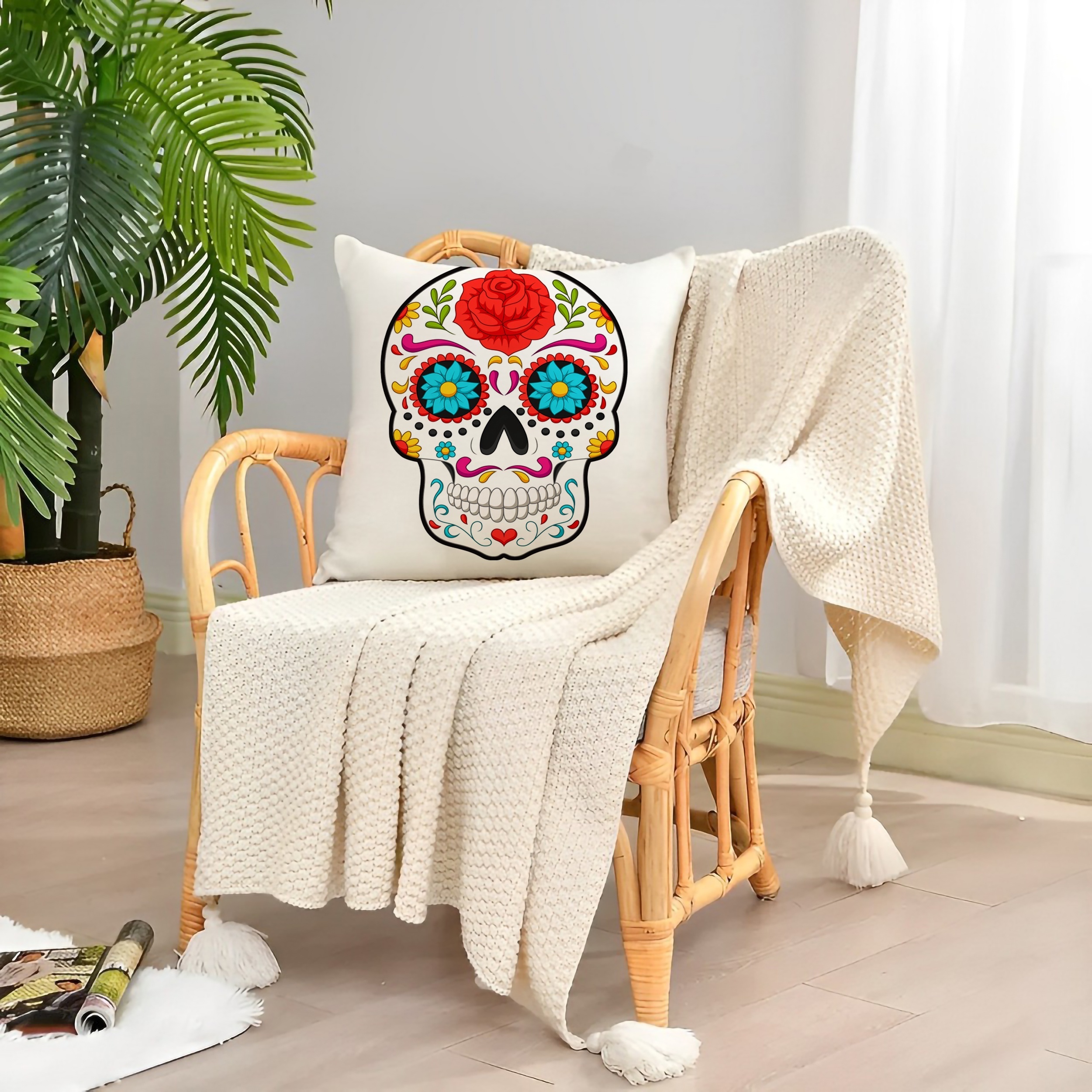 Day Dead Skull Pillow Covers Vibrant Linen Temu