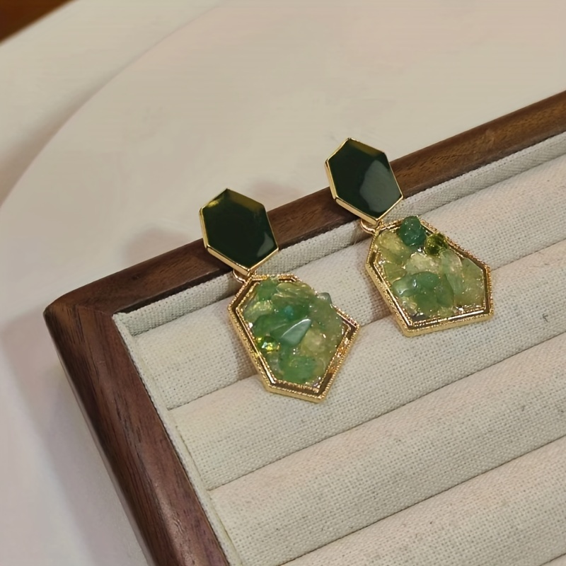 TEMU Elegantes Pendientes Colgantes De Inspiración Vintage En Verde Con Pasadores De Plata 925 - Aleación De Zinc, Perfectos Para El Uso Diario Y