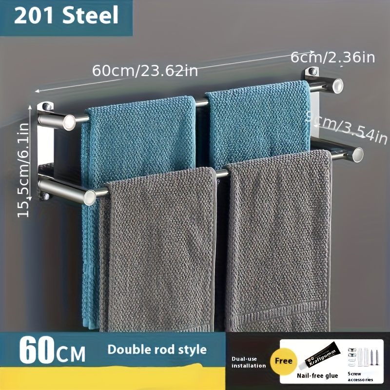 E-shop 2-stöckiger Badhandtuchhalter aus Edelstahl - Modernes, stilvolles, wandmontiertes, rostfreies Design, selbstklebende Installation ohne Bohren,