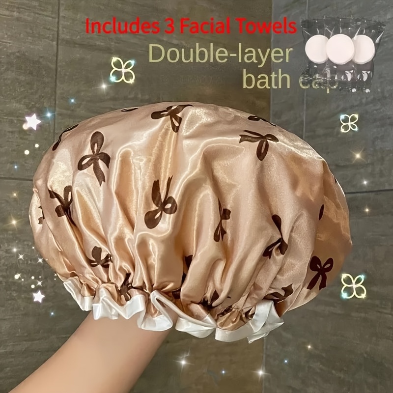 TEMU 4pcs Set 1pc Women's Luxurious Shower And 3pcs Disposable Compressed Face Towels, Reusable Hair , Double-layer Fabric, Enlarged Ear Protection,