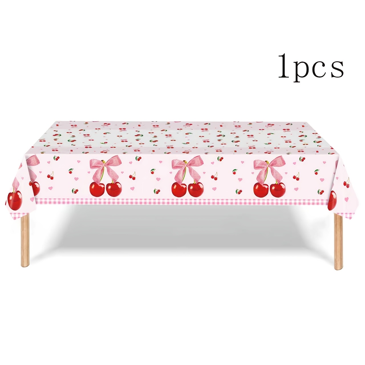 TEMU 1pc Pink Cherry Party Plastic Tablecloth, 54 X 108 Inches Long Table Cover, Suitable For Summer Fruit-themed Showers, Birthday Dinners, Picnics,
