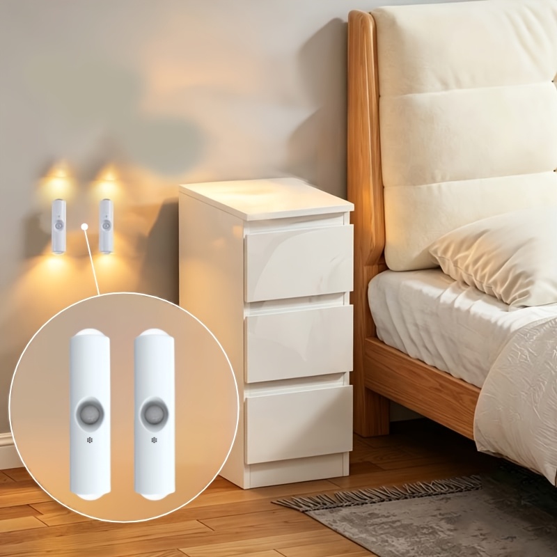 TEMU 4-led Bead Tri-color Ambient Light / 2-pack, Sensor Hill Light Spotlight, Magnetic Charging Self-adhesive Cabinet Light, Night Light, No-wiring