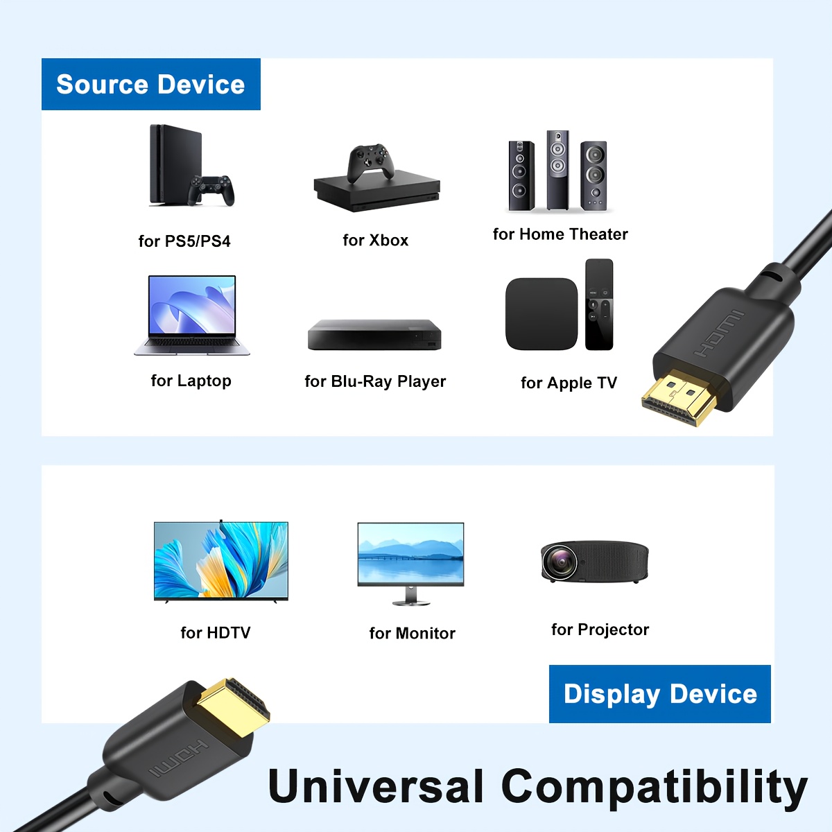i zclive HDTV кабел, 4K високоскоростен HDTV 2.0 кабел, HDTV мъжки към HDTV мъжки кабел, съвместим с 4K@60Hz HDR, 3D, 2160P, 1080P, ARC, HDR, HDTV кабели за монитори, HDCP 2.2, за Apple TV, Xbox, PS3/PS4, Nintendo Switch, 4K 60Hz високоскоростен HDTV 2.0/1.4 кабел за компютър към телевизор, сет-топ