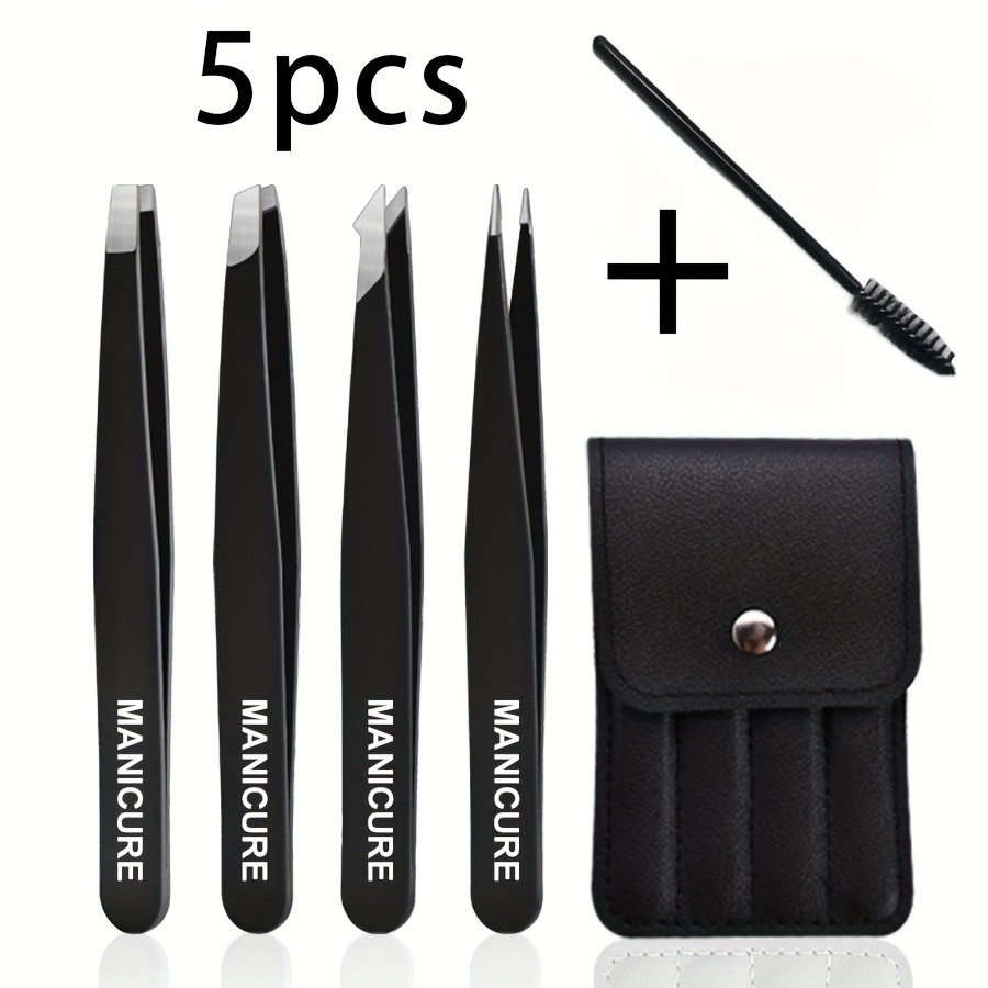 TEMU 5pcs Set Stainless Steel Eyebrow Tweezers Purple Set, Makeup Tools For Eyelash Extension, Eyebrow Shaping, Beard Hair Removal, And False Eyelash