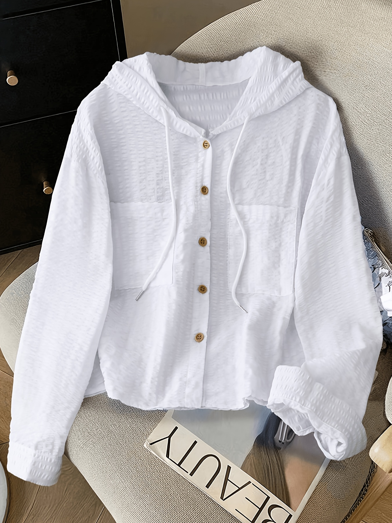 striped hooded shirting relaxed fit with drawstring detail   wear
