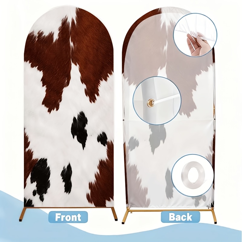 TEMU 2d Flat, Cowhide-themed Brown & White Arched Backdrop Banner - Elegant Cowhide Decorations Suitable For Birthdays, Easter, 's Day, Ramadan,