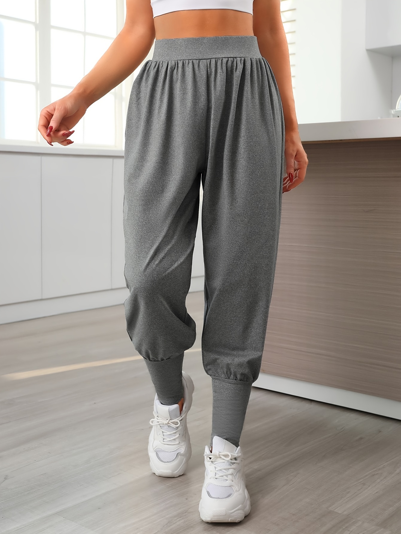 Pantalones deportivos Ru Sweet para mujer, de cintura alta, deportivos, para  gimnasio, corte atlético, para correr, holgados, con bolsillos