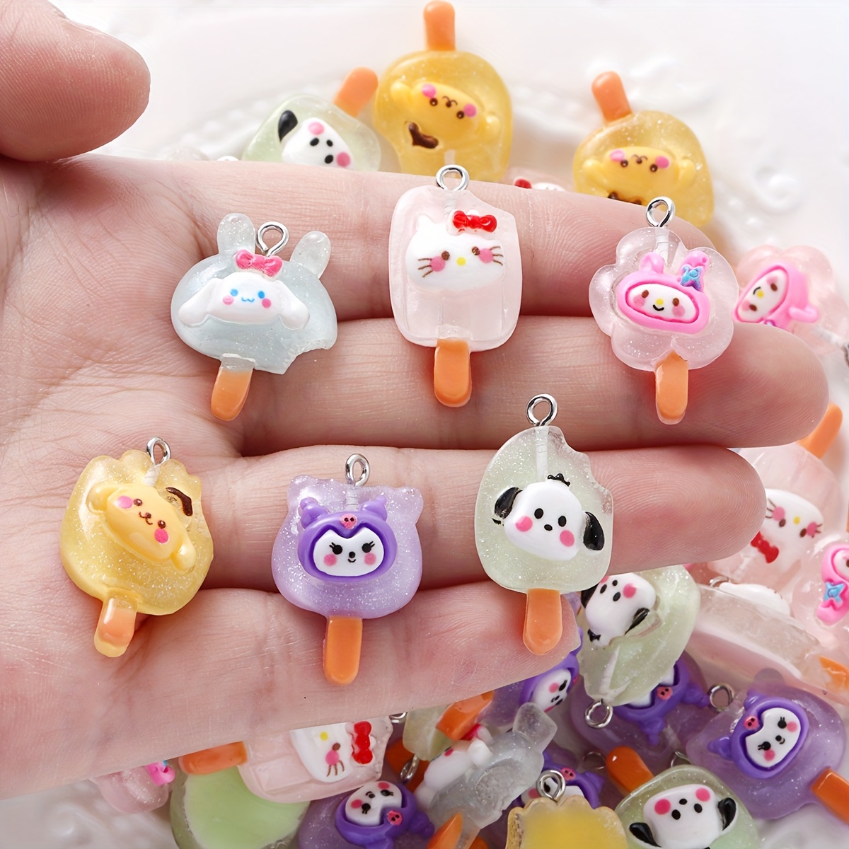 

20pcs Sanrio Hello Kitty Ice Cream Resin Charms, Diy Pendant For Jewelry Bracelets And Decorations