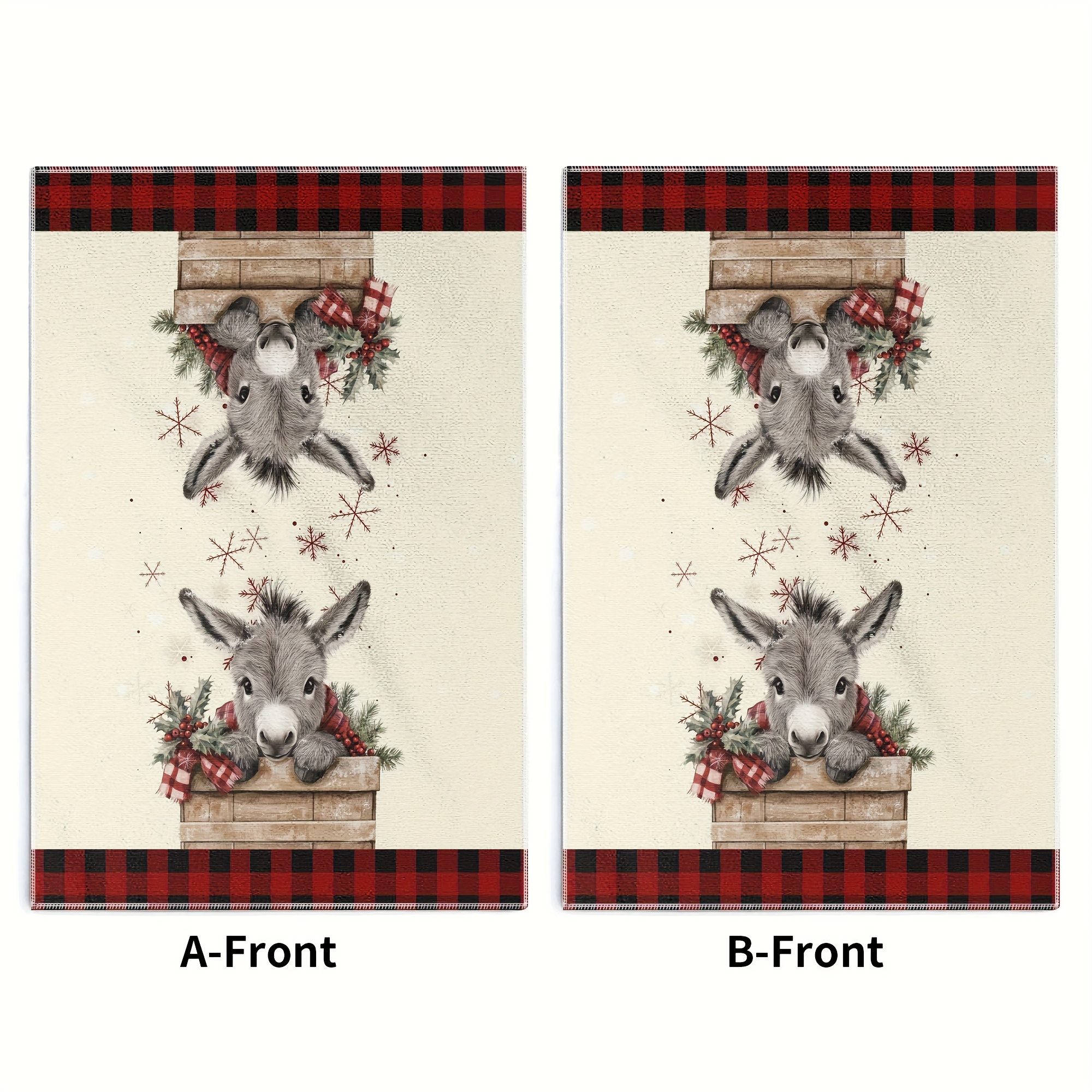 TEMU 2pcs Modern Christmas Donkey Kitchen Towels Suitable For Holiday Decor, Polyester With Donkey & Snowflake Design, Rustic Wooden Crate Theme,