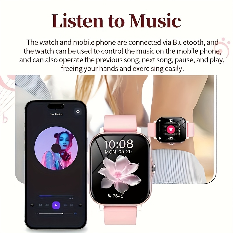 Montre Connectée 1,83 Pouces pour Femmes/Hommes, Plus de 100 Modes Sportifs, Compatible Android et IOS, Montre Légère, Écran Tactile Fluide, Bracelet en Silicone, Compagnon d'Exercice, Surveillance de la Santé/Notifications/Compteur de Pas/Calories/Activité, Appareil Connecté Moderne, Traqueur