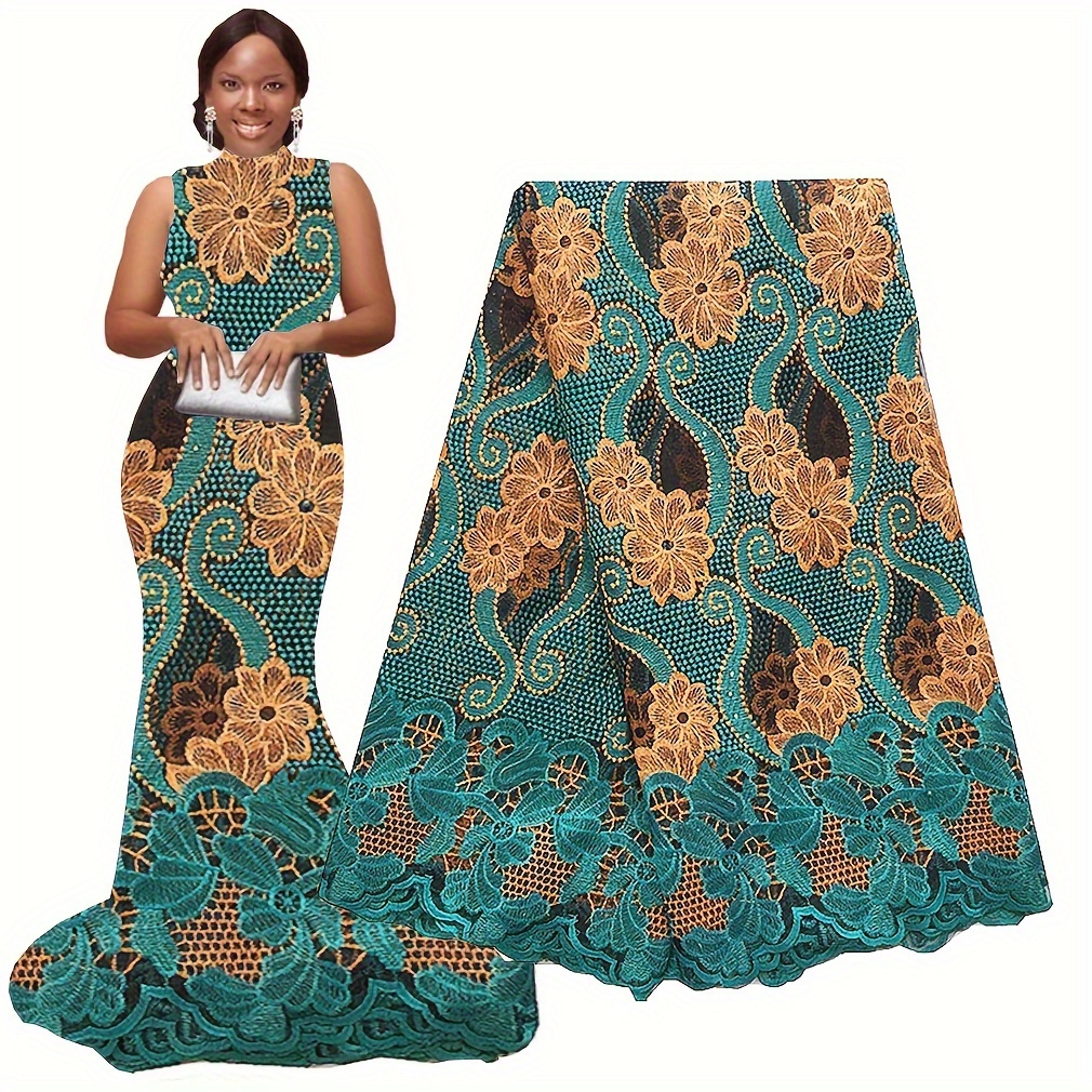 

5 Yards Of Elegant Green African Lace Fabric - Swiss With Beaded , Crafting & Dressmaking, 2024 Nigerian Lace Style