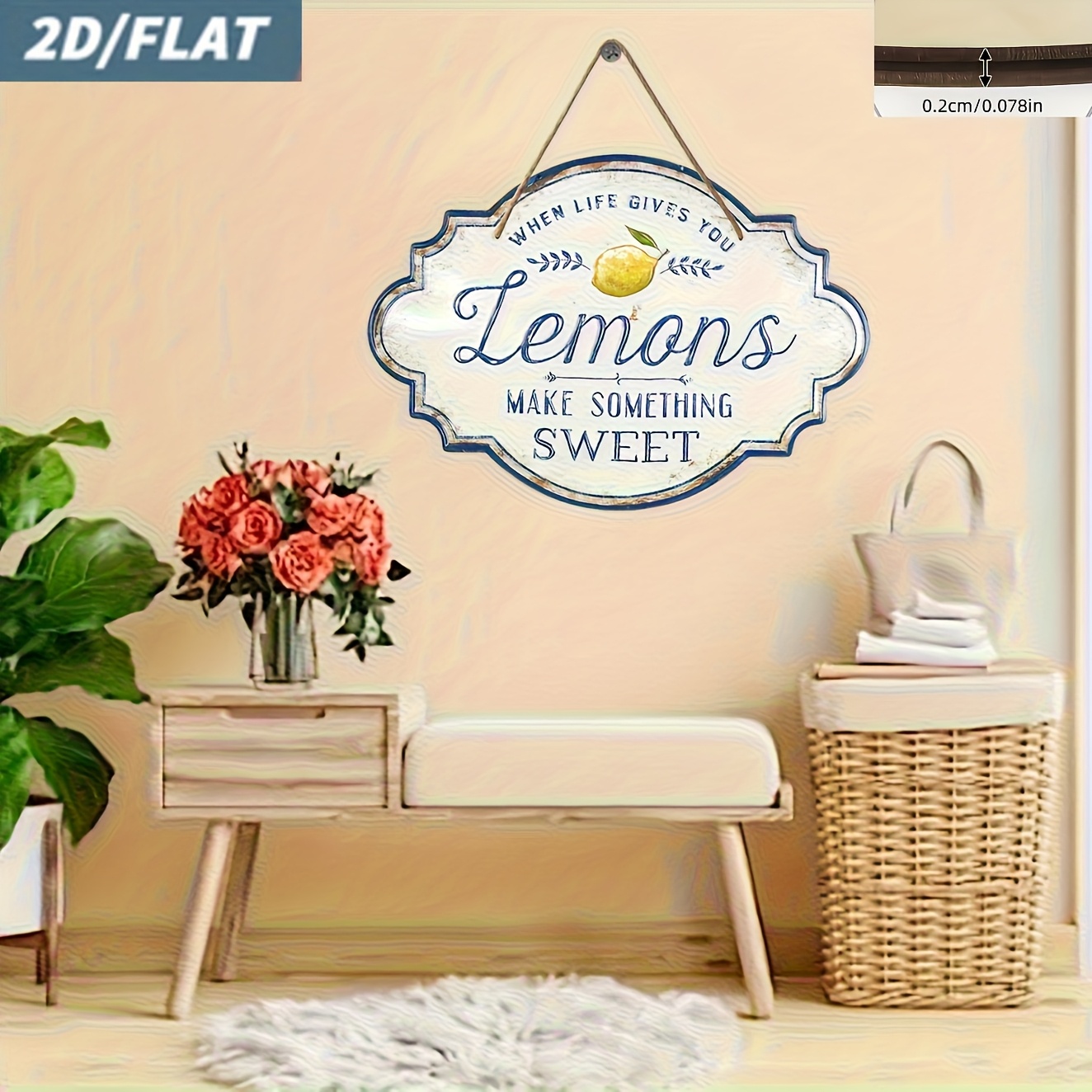 E-shop 2D Flach, Vintage Zitronen-Wandplakette mit "Wenn das dir Zitronen gibt" Zitat - Zitronenförmige Kunstholz-Deko für Innen/Außen, Küche &