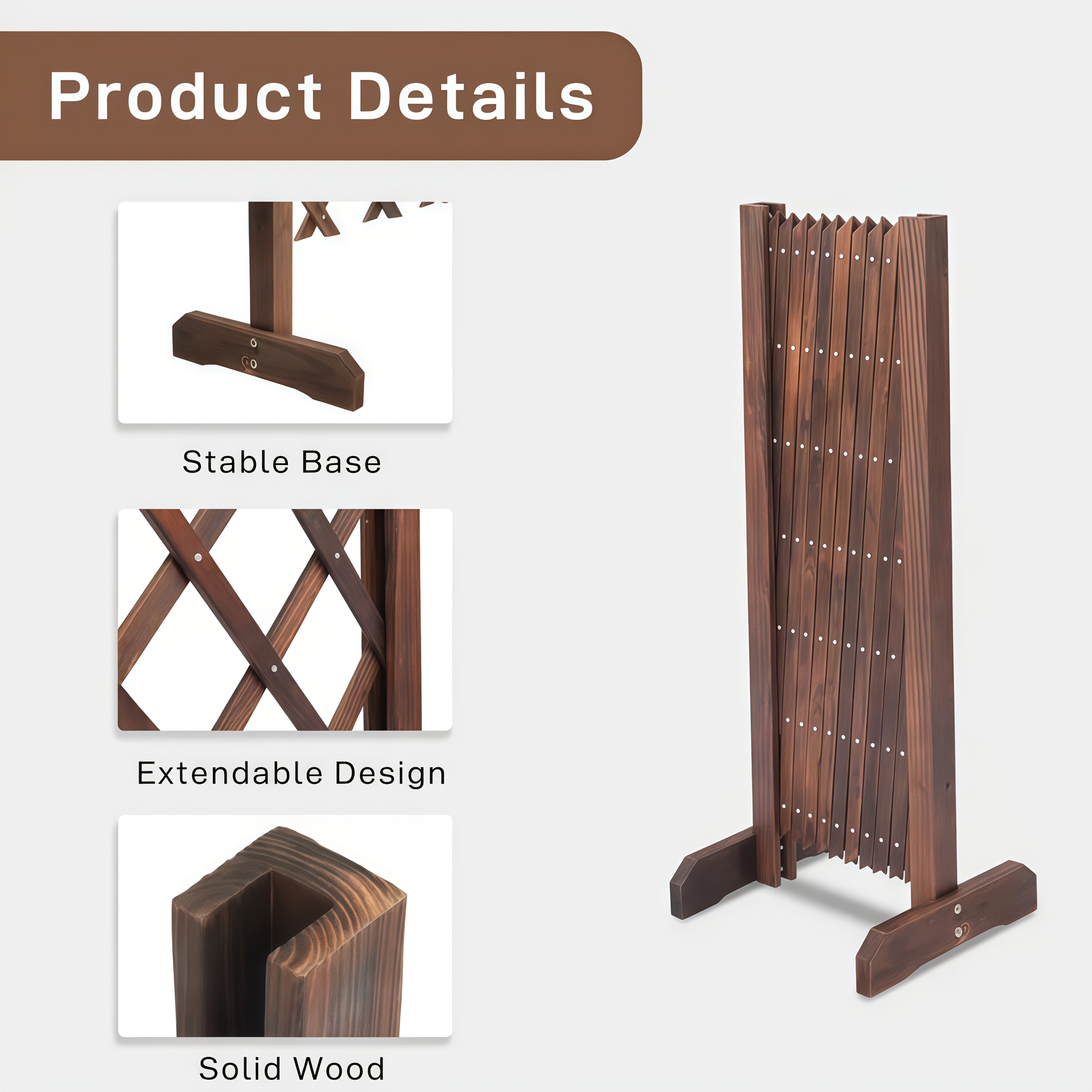 1/2pieces Wood Fence Panel Retractable Privacy Screen | Expandable Farmhouse Garden Trellis, Adjustable Height & Width, Sturdy Wood for Yard/Patio/Balcony, Weatherproof, Easy Assembly, Decorative Privacy Barrier, Plant Support, Pet Gate