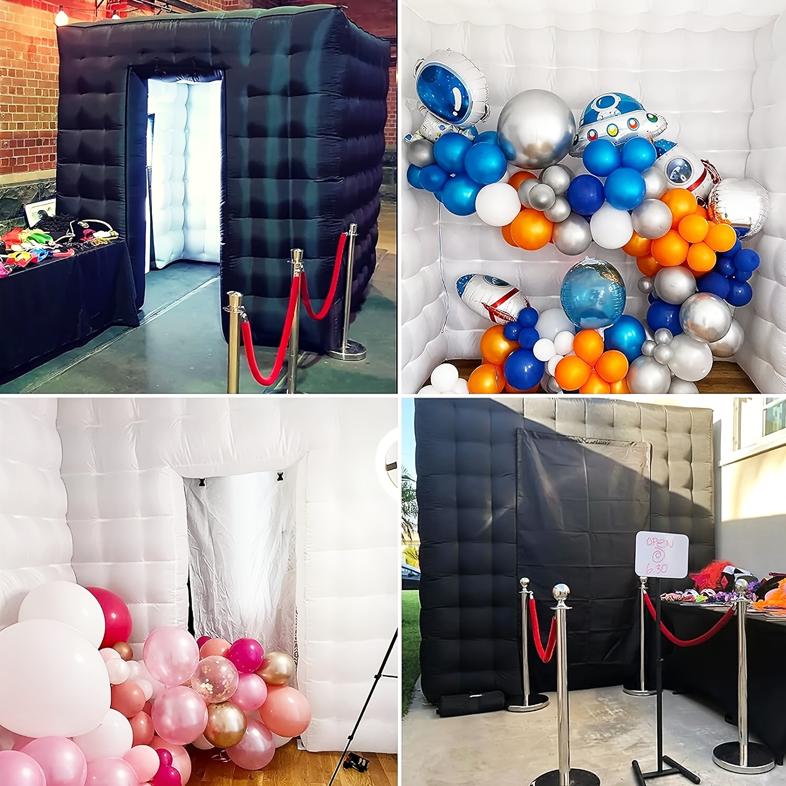 TEMU Black Inflatable Photo Booth, 9.2 X9.2ft Portable 16 Colors Led Dimmable Shooting Photobooth Tent Enclosure Kit With 2 Doors And Inner Air